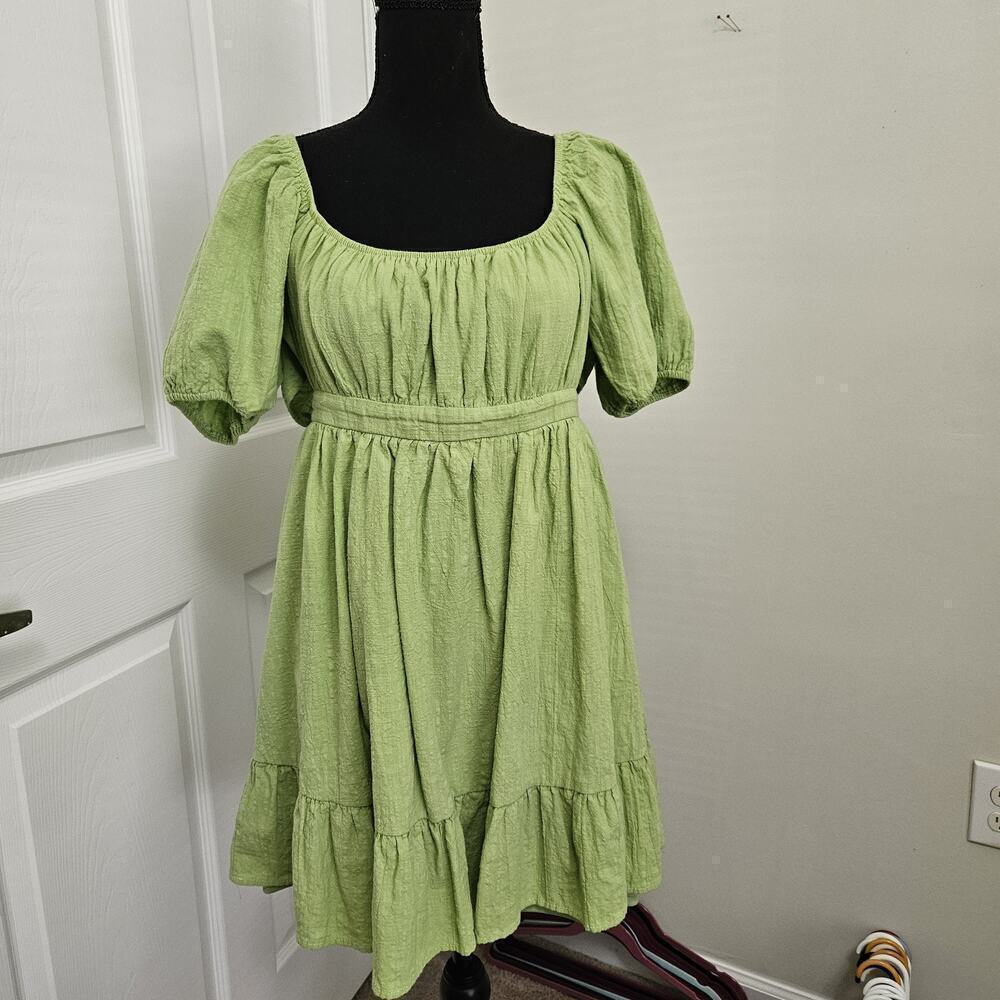 Hesperus Lime Green Mini Dress Puff Sleeves Semi Backless Size M
